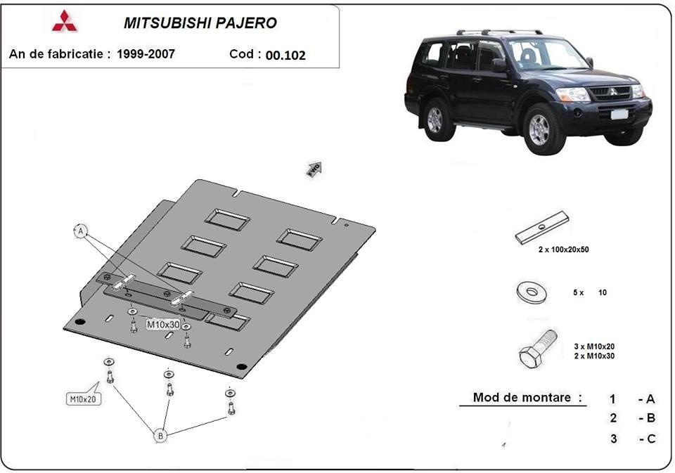 Steel gearbox skid plate for Mitsubishi Pajero 3 (V60, V70)